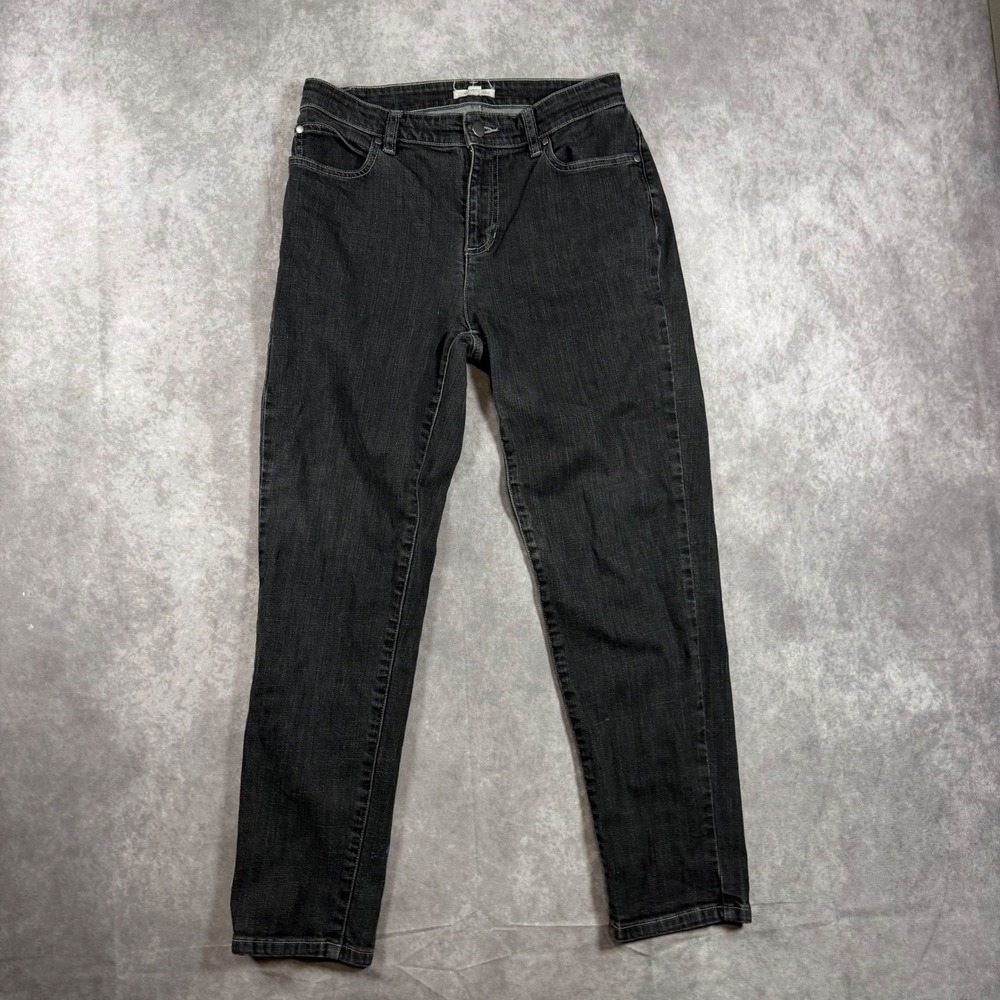 Eileen Fisher Petite Black Wash Straight Leg Denim Jeans Size 6P Minimalist